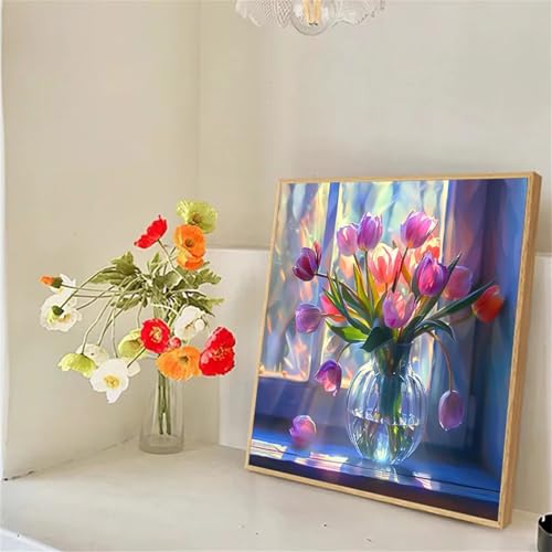Umfarvt 5D Tulpen Sonnenschein Diamond Painting Erwachsene Kinder Diamant Painting Bilder,DIY Round Drill Diamant Kunst Malerei Stickerei Kreuzstich Set für Home Wand Dekor 50x50cm von Umfarvt