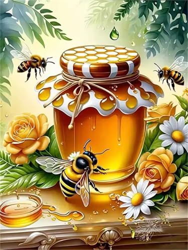 Umfarvt Diamond Painting Bienen Honig Set für Erwachsene DIY Round Strass 70x90cm,5D diamond painting bilder Diamant Kunst Malerei Stickerei Kreuzstich Set,Wohnzimmer Wanddeko von Umfarvt