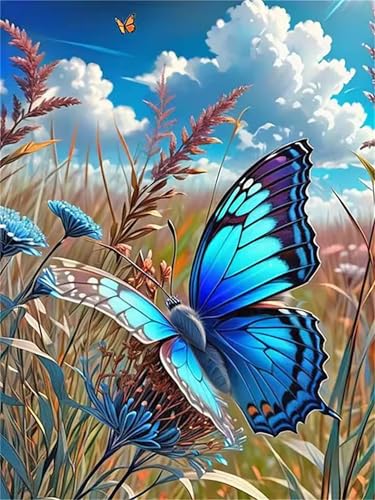 Umfarvt Diamond Painting Blaue Schmetterlingswolke Set für Erwachsene DIY Square Strass 80x100cm,5D diamond painting bilder Diamant Kunst Malerei Stickerei Kreuzstich Set,Wohnzimmer Wanddeko von Umfarvt