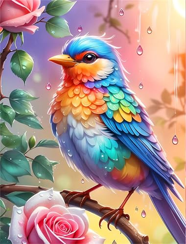 Umfarvt Diamond Painting Bunte Vögel Rose Set für Erwachsene DIY Round Strass 100x130cm,5D diamond painting bilder Diamant Kunst Malerei Stickerei Kreuzstich Set,Wohnzimmer Wanddeko von Umfarvt