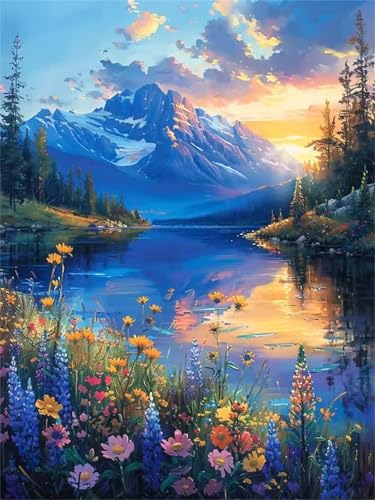 Umfarvt Diamond Painting Fluss Sonnenuntergang Gras Set für Erwachsene DIY Round Strass 30x40cm,5D diamond painting bilder Diamant Kunst Malerei Stickerei Kreuzstich Set,Wohnzimmer Wanddeko von Umfarvt