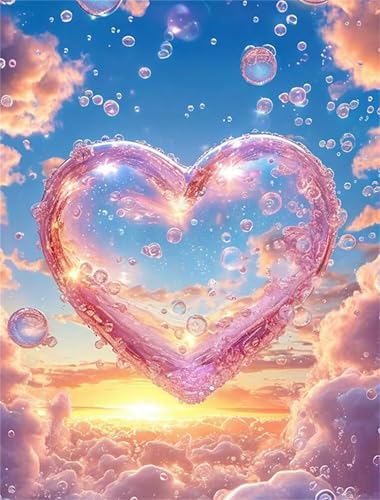 Umfarvt Diamond Painting Rosa Herzblasen Set für Erwachsene DIY Square Strass 50x70cm,5D diamond painting bilder Diamant Kunst Malerei Stickerei Kreuzstich Set,Wohnzimmer Wanddeko von Umfarvt