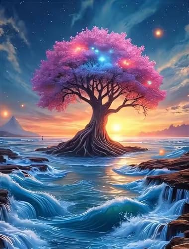 Umfarvt Diamond Painting Sea Tree Riff Set für Erwachsene DIY Square Strass 100x130cm,5D diamond painting bilder Diamant Kunst Malerei Stickerei Kreuzstich Set,Wohnzimmer Wanddeko von Umfarvt