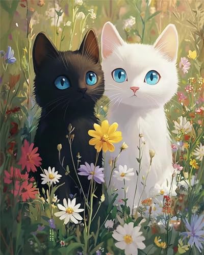 Umfarvt Diamond Painting Tier Katze Blume Set für Erwachsene DIY Round Strass 90x110cm,5D diamond painting bilder Diamant Kunst Malerei Stickerei Kreuzstich Set,Wohnzimmer Wanddeko von Umfarvt