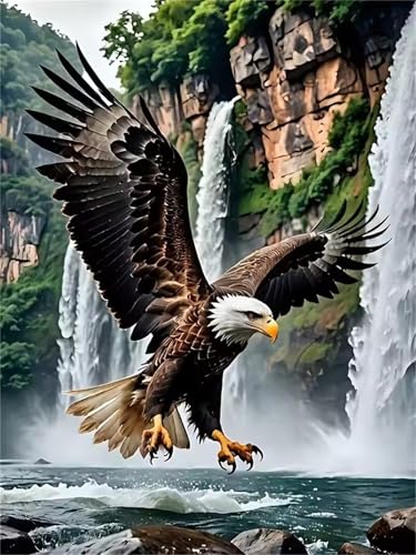 Umfarvt Diamond Painting Wasserfall Adler Set für Erwachsene DIY Square Strass 40x50cm,5D diamond painting bilder Diamant Kunst Malerei Stickerei Kreuzstich Set,Wohnzimmer Wanddeko von Umfarvt