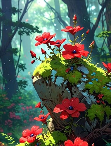 Umfarvt Diamond Painting Woods Rock Blume Set für Erwachsene DIY Round Strass 100x130cm,5D diamond painting bilder Diamant Kunst Malerei Stickerei Kreuzstich Set,Wohnzimmer Wanddeko von Umfarvt