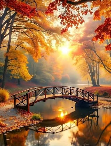 Umfarvt Gelbe Baumbrücke Diamond Painting Erwachsene set DIY Square Vollbohrer 70x90cm,5D Diamant Painting Bilder für Erwachsene,Strass Stickerei Leinwand painting set,Wanddeko Geschenk von Umfarvt