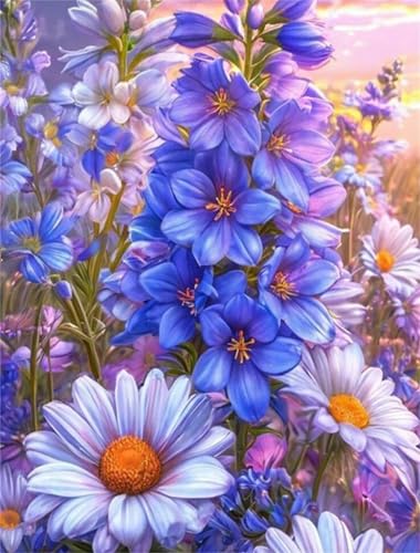 Umfarvt Lila Blumen Gänseblümchen Diamond Painting Erwachsene set DIY Round Vollbohrer 100x130cm,5D Diamant Painting Bilder für Erwachsene,Strass Stickerei Leinwand painting set,Wanddeko Geschenk von Umfarvt