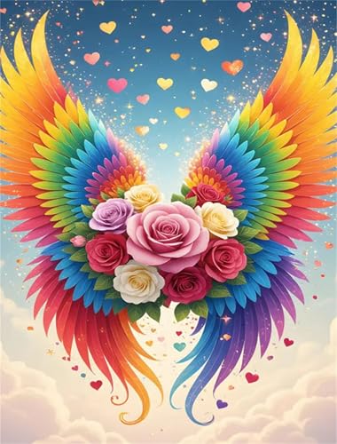 Umfarvt Regenbogen Flügel Rose Diamond Painting Erwachsene set DIY Square Vollbohrer 20x30cm,5D Diamant Painting Bilder für Erwachsene,Strass Stickerei Leinwand painting set,Wanddeko Geschenk von Umfarvt