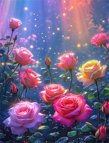 Umfarvt Rosengarten Diamond Painting Erwachsene set DIY Round Vollbohrer 60x80cm,5D Diamant Painting Bilder für Erwachsene,Strass Stickerei Leinwand painting set,Wanddeko Geschenk von Umfarvt