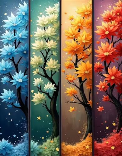 Umfarvt Saisonaler Baum Diamond Painting Erwachsene set DIY Round Vollbohrer 100x130cm,5D Diamant Painting Bilder für Erwachsene,Strass Stickerei Leinwand painting set,Wanddeko Geschenk von Umfarvt
