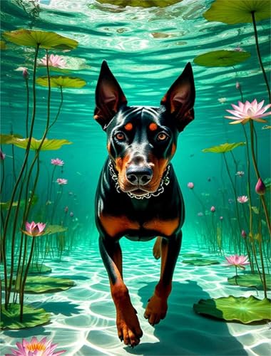 Umfarvt Schwarzer Hund Unterwasser Diamond Painting Erwachsene set DIY Round Vollbohrer 80x100cm,5D Diamant Painting Bilder für Erwachsene,Strass Stickerei Leinwand painting set,Wanddeko Geschenk von Umfarvt