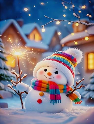 Umfarvt Winter Schneemann Diamond Painting Erwachsene set DIY Square Vollbohrer 100x130cm,5D Diamant Painting Bilder für Erwachsene,Strass Stickerei Leinwand painting set,Wanddeko Geschenk von Umfarvt