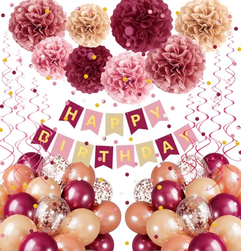 Rosa Burgunderrot Geburtstag Dekorationen Kit mit Luftballons, Seidenpapier Pom Poms, Happy Birthday Banner, Papier Konfetti & Hanging Swirl Birthday Party Dekoration Rosa Burgunderrot Geburtstag Dekorationen Kit mit Luftballons, Seidenpapier Pom Poms, Happy Birthday Banner, Papier Konfetti & Hanging Swirl Birthday Party Dekoration von Umgozrz
