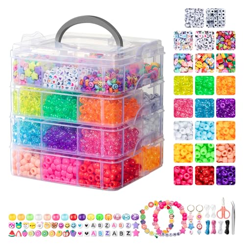 UMIKK Pony Beads Armbandherstellungs-Set, 15 farbige Perlen für Schmuck, mit Buchstaben, Herzen, Smiley, Sternen und Polymer-Ton-Perlen, Bastelgeschenke für Kinder ab 6 Jahren (verpackt) von Umikk
