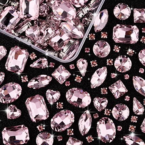 Umillars 176 Stück Strasssteine zum Aufnähen auf Glas, Klaue, flache Rückseite, Kristall-Strasssteine, Metall-Krappenfassung, Strasssteine, Nähsteine für Schmuck, Gürtel, Kleidung und Handwerk (Rosa) von Umillars