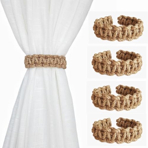 4 Stück Boho handgefertigte Hanfseile gewebte Vorhang-Raffhalter – Raffhalter für Vorhänge, dekoratives Wohnaccessoire, Vorhangbinder für Zuhause, Wohnzimmer, Büro, Duschvorhang-Raffhalter, 4 Stück Boho handgefertigte Hanfseile gewebte Vorhang-Raffhalter – Raffhalter für Vorhänge, dekoratives Wohnaccessoire, Vorhangbinder für Zuhause, Wohnzimmer, Büro, Duschvorhang-Raffhalter, von Umimiss