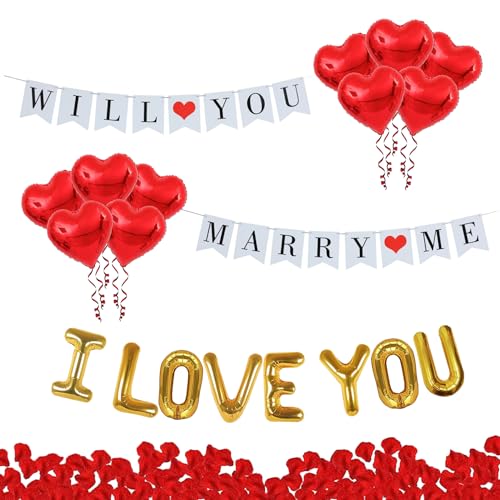 Umimiss Antragsdekorationen - Will You Marry Me & I Love You Banner, Herz Luftballons, Rosenblätter & Verlobungsdekorationen in Rot Umimiss Antragsdekorationen - Will You Marry Me & I Love You Banner, Herz Luftballons, Rosenblätter & Verlobungsdekorationen in Rot von Umimiss