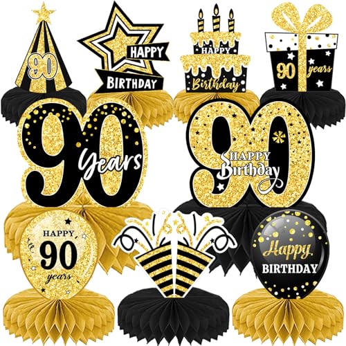 Umimiss Dekorationen zum 90. Geburtstag – 9 Stück schwarze und goldene Waben-Mittelstücke, elegante Tischdekoration zum 90. Geburtstag, Partyzubehör für Männer und Frauen, Tischdekoration für Umimiss Dekorationen zum 90. Geburtstag – 9 Stück schwarze und goldene Waben-Mittelstücke, elegante Tischdekoration zum 90. Geburtstag, Partyzubehör für Männer und Frauen, Tischdekoration für von Umimiss
