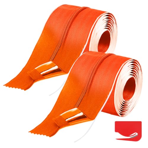 Umllpet 2 Stück Wasserfester & Rostfreier Selbstklebender Reißverschluss Für Gewächshäuser, Bauprojekte, Plastikstaubbarrieren (213 cm x 7,6 cm) (Orange) von Umllpet
