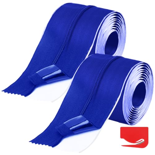 Umllpet 2 Stück Wasserfester & Rostfreier Selbstklebender Reißverschluss für Staubschutztür Gewächshäuser, Bauprojekte, Plastikstaubbarrieren (213 cm x 7,6 cm) (Blau) von Umllpet