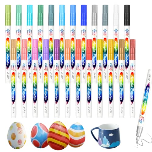Umllpet 24 Wasserfeste Porzellanstifte, Acrylstifte Porzellanstifte zum Tassen Bemalen, Acrylstifte Marker Stifte für Steine Holz Glas Papier Leinwand Keramik, Basteln Ostern Ostereier Deko für Kinder von Umllpet