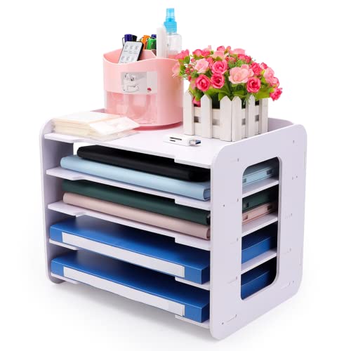 Umllpet 5-Tier Büro Aktenablage, Briefablage weiß, A4 Papier Organizer für Schreibtisch, Schreibtischablage Organizer, Mail Brief Tray für Dokument, Notizbuch Speicher Rack für Home Office Schule von Umllpet