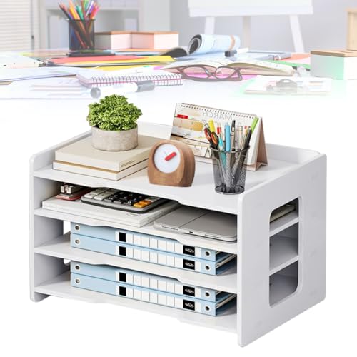 Umllpet Briefablage A4, Schreibtisch Organizer fürs Büro, Schreibtisch-Ablage zur ordentlichen Aufbewahrung von A4-Papier, Stiften, Büchern, Briefen, Dokumenten, Dokumentenhalter (Weiß-4 Fächer) von Umllpet