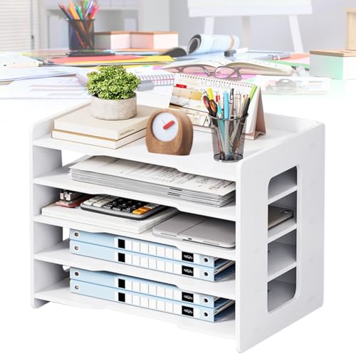 Umllpet Briefablage A4, Schreibtisch Organizer fürs Büro, Schreibtisch-Ablage zur ordentlichen Aufbewahrung von A4-Papier, Stiften, Büchern, Briefen, Dokumenten, Dokumentenhalter (Weiß-5 Fächer) von Umllpet