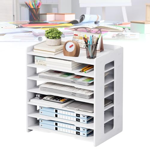 Umllpet Briefablage A4, Schreibtisch Organizer fürs Büro, Schreibtisch-Ablage zur ordentlichen Aufbewahrung von A4-Papier, Stiften, Büchern, Briefen, Dokumenten, Dokumentenhalter (Weiß-7 Fächer) von Umllpet