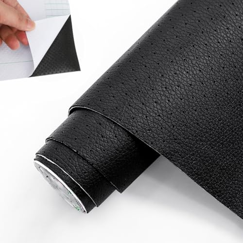 Umllpet Kunstleder Reparatur Patch selbstklebend schwarz, Atmungsaktiv mit Lochung Leder Reparatur Flicken für Sofa, Autositz, Couch, Möbel, Starker (40x60cm) von Umllpet