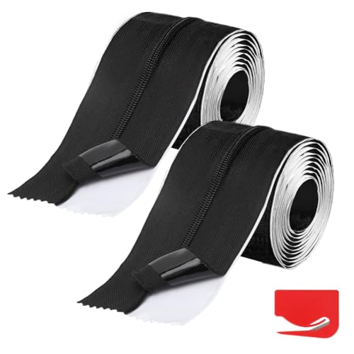 Umllpet 2 Stück Wasserfester & Rostfreier Selbstklebender Reißverschluss Für Gewächshäuser, Bauprojekte, Plastikstaubbarrieren (213 cm x 7,6 cm) (Schwarz) von Umllpet