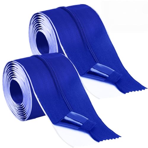 Umllpet Wasserfester & Rostfreier Selbstklebender Reißverschluss Für Gewächshäuser, Bauprojekte, Plastikstaubbarrieren (2 Stück, 213 cm x 7,6 cm) (Blau) von Umllpet