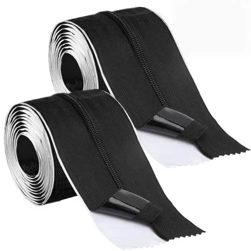 Umllpet Wasserfester & Rostfreier Selbstklebender Reißverschluss Für Gewächshäuser, Bauprojekte, Plastikstaubbarrieren (2 Stück, 213 cm x 7,6 cm) (Schwarz) von Umllpet