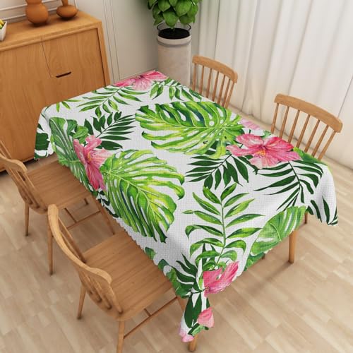 Umpoo Rechteckige Tischdecke mit Palmblättern, Sommer, tropische Blätter, Blumen, Aquarell, botanische Leinentischdecken für drinnen und draußen, Terrasse, Party, Picknick, Küche, Esstisch, Dekoration von Umpoo