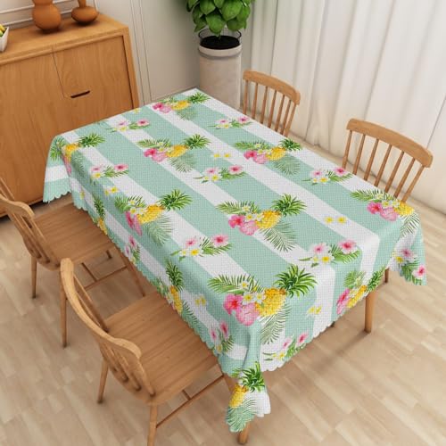 Umpoo Tischdecke mit tropischen Früchten, 152,4 x 213,3 cm, Sommer-Ananas-Palmenblätter, Blumenmuster, Leinen, rechteckige Tischdecke für Urlaub, Picknick, Garten, Terrasse, Outdoor, Party, Küche von Umpoo
