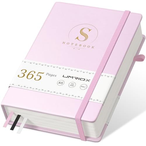 Umriox Dickes A5 Notizbuch Liniert-365 Seiten Papier Hardcover Leder Notizblock mit 100gsm für Frauen Männer Büro Schule Arbeit,14.5 x 21cm-Rosa von Umriox