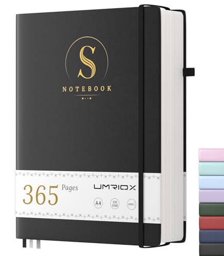 Umriox Notizbuch A4, Hardcover 365 Seiten Lined Journal Tagebuch Liniert Mit 100gsm Premium-Papier, Der Collegeblock Notizblock Eignet Sich Zum Schreiben Und Notieren, 21.5 x 28 cm-Schwarz Umriox Notizbuch A4, Hardcover 365 Seiten Lined Journal Tagebuch Liniert Mit 100gsm Premium-Papier, Der Collegeblock Notizblock Eignet Sich Zum Schreiben Und Notieren, 21.5 x 28 cm-Schwarz von Umriox
