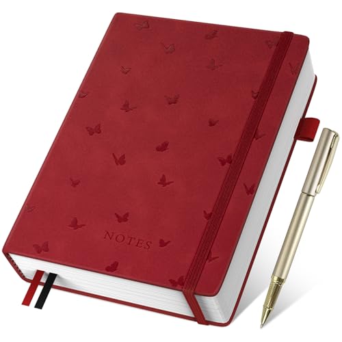 Umriox Notizbuch A5 Liniert,Hardcover Journal Notizblock mit Stift,100gsm 365 Seiten Dickes Tagebuch für Frauen und Männer für Schule, Arbeit, Zeichnen, 14.5 x 21cm-Rot von Umriox