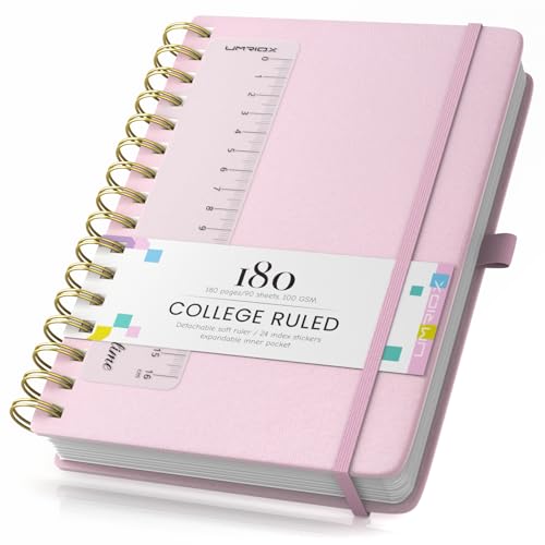 Umriox Notizbuch A5,Hardcover Spiral Notizbucher Journal 180 Seiten zum Schreiben,100gsm Dickes Papier, Leder-Notizblock für Frauen Männer Arbeit Büro Schule, 14.5 x 21cm - Rosa von Umriox