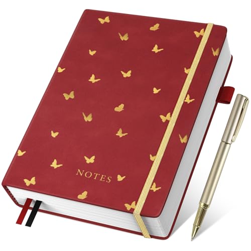 Umriox Notizbuch A5 mit Stift,Hardcover Journal 100gsm 365 Seiten Dickes Tagebuch für Frauen und Männer für Schule, Arbeit, Zeichnen,14.5 x 21cm-Rot (Folie Geprägt) von Umriox