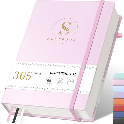 Umriox Notizbuch B5 Liniert Journa, Dickes 365 Seiten 100gsm Papier mit 1 Innentasche, Hardcover Leder Notizblock für Frauen und Männer im Büro, Schule,17.8x 25.5cm- Rosa von Umriox