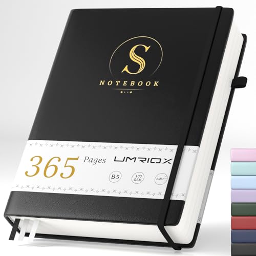 Umriox Notizbuch B5 Notizblock, Hardcover Leder 365 Seiten mit 1 Innentasche, 100gsm Dickes Papier, für Frauen Männer Büro Schule Arbeit Tagebuch, 17.8 x 25.5cm-Schwarz Umriox Notizbuch B5 Notizblock, Hardcover Leder 365 Seiten mit 1 Innentasche, 100gsm Dickes Papier, für Frauen Männer Büro Schule Arbeit Tagebuch, 17.8 x 25.5cm-Schwarz von Umriox