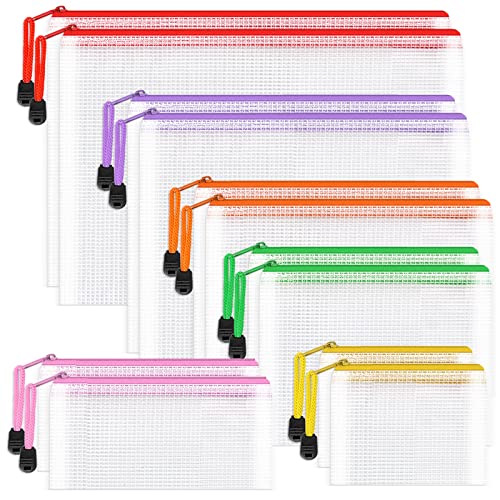 Umriox bunte Dokumententasche A3+A4+A5+A6+B4+B6, 12 Stück wasserdichte Dokumententasche Reissverschluss, Datei Tasche Kunststoff für Dokumente Papier Schule Kosmetik Reise(6 Größen) von Umriox