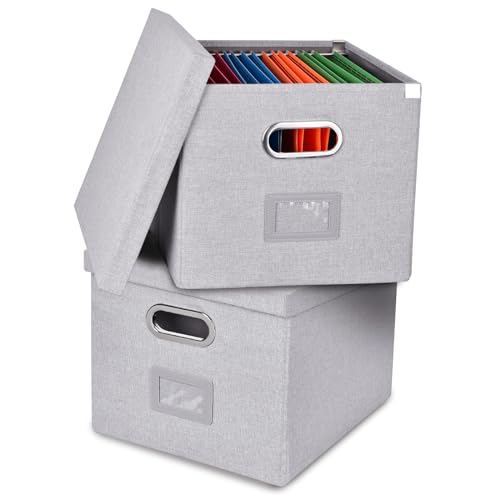 Umtiti 2 PCS Ablageboxen mit Deckel, Upgrade Hängemappenbox aus Faserplatte und Papier in stilvoller Leinenoptik,hellgrau,FGQH-S-2PCS-DE Umtiti 2 PCS Ablageboxen mit Deckel, Upgrade Hängemappenbox aus Faserplatte und Papier in stilvoller Leinenoptik,hellgrau,FGQH-S-2PCS-DE von Umtiti