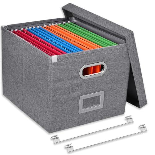 Umtiti Ablageboxen mit Deckel, Upgrade Hängemappenbox aus Faserplatte und Papier in stilvoller Leinenoptik，Dunkelgrau,FGSH-S-DE von Umtiti