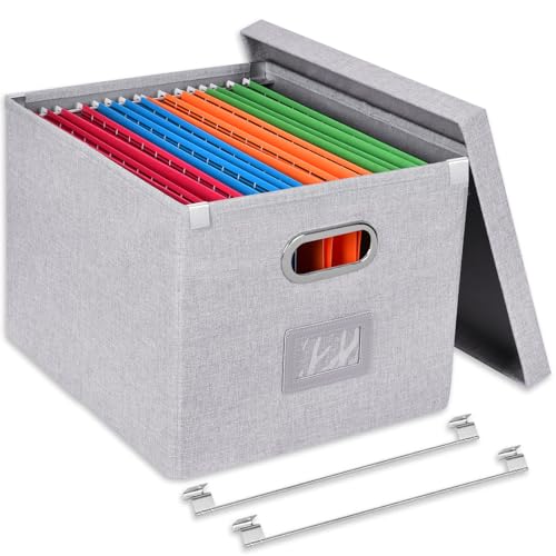 Umtiti Ablageboxen mit Deckel, Upgrade Hängemappenbox aus Faserplatte und Papier in stilvoller Leinenoptik，hellgrau,FGQH-S-DE von Umtiti