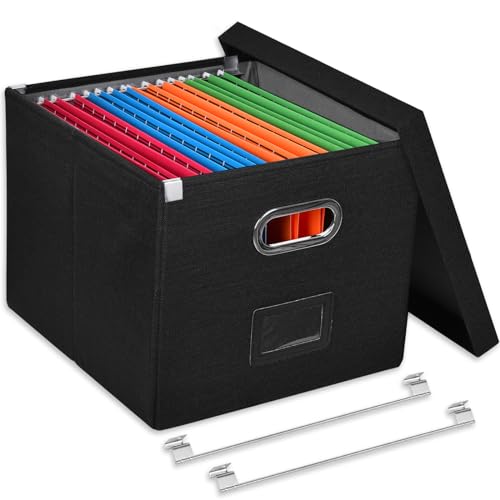 Umtiti Ablageboxen mit Deckel,Upgrade Hängemappenbox aus Faserplatte und Papier in stilvoller Leinenoptik，schwarz,FGBK-S-DE von Umtiti