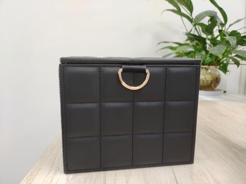 Umzing Schwarze Aufbewahrungsbox aus Kunstleder für Gesichtshandtücher mit goldenem Griff und Magnetverschluss, staubdichter Organizer für 24 x 29 cm Einweg-Gesichtshandtücher, Badezimmer-Waschtisch Umzing Schwarze Aufbewahrungsbox aus Kunstleder für Gesichtshandtücher mit goldenem Griff und Magnetverschluss, staubdichter Organizer für 24 x 29 cm Einweg-Gesichtshandtücher, Badezimmer-Waschtisch von Umzing