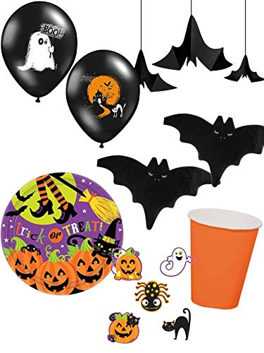 Unbekann 55-TLG. Partyset Halloween Fledermaus für 8 Kinder - Partygeschirr im Set mit Zubehör von Unbekann
